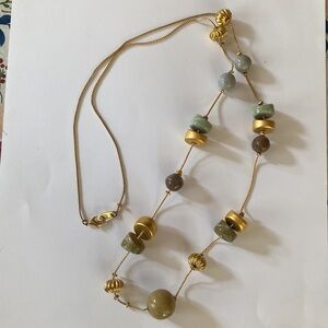 Green and gold beaded long statement necklace‎